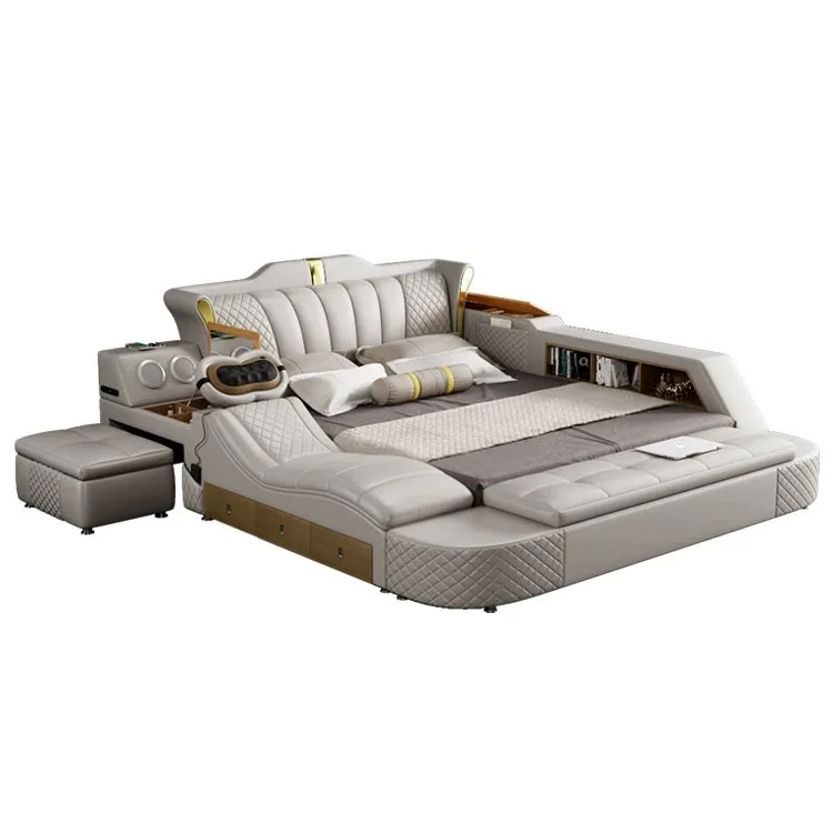 //Luxury Wooden Frame Leather1.8m Double Bed With Massage Function Modern Design Soft Wedding 1.5m Option
//Luxury Wooden Frame Leather1.8m Double Bed With Massage Function Modern Design Soft Wedding 1.5m Option