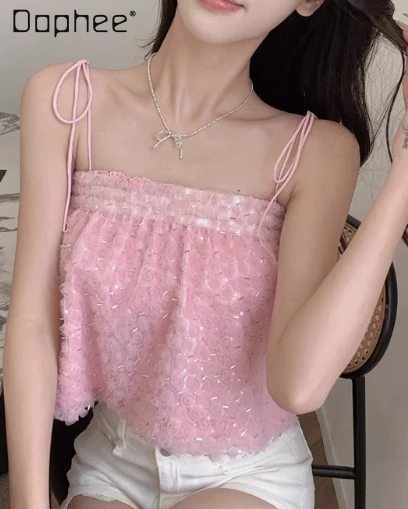 Summer New Sexy Sweet Tube Top Suspender Sequined Vest Female Fashion Temperament Bright Silk Crop Top Women Elastic Y2K Top
Summer New Sexy Sweet Tube Top Suspender Sequined Vest Female Fashion Temperament Bright Silk Crop Top Women Elastic Y2K Top
