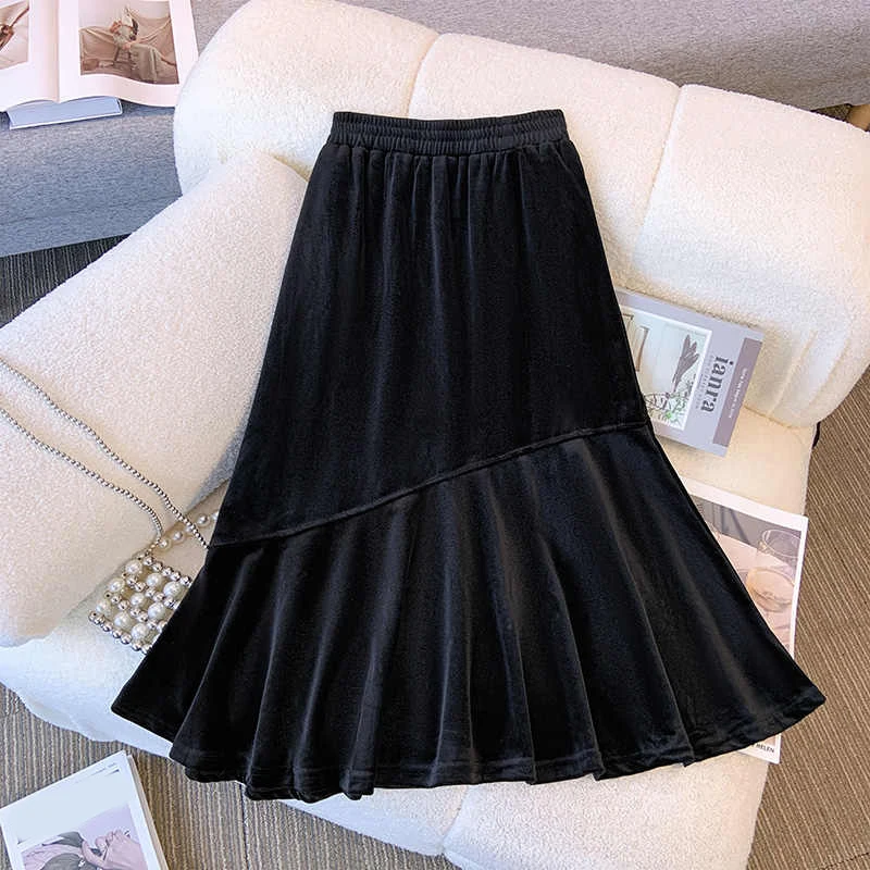 Black Velvet Women Skirt Elastic Waist Mid-Length Mermaid Skirt Autumn Winter Casual Wrap Hip A-Line Skirt
Black Velvet Women Skirt Elastic Waist Mid-Length Mermaid Skirt Autumn Winter Casual Wrap Hip A-Line Skirt