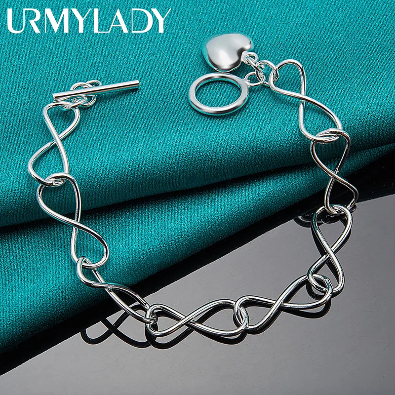 URMYLADY 925 Sterling Silver Heart Figure Eight Chain Bracelet For Women Wedding Engagement Fashion Charm Jewelry
URMYLADY 925 Sterling Silver Heart Figure Eight Chain Bracelet For Women Wedding Engagement Fashion Charm Jewelry