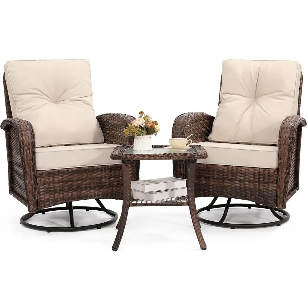 3 Piece Patio Furniture Set, Outdoor Swivel Glider Rocker, Wicker Patio Bistro Set with Rattan Rocking Chair, Glass Top Table f
3 Piece Patio Furniture Set, Outdoor Swivel Glider Rocker, Wicker Patio Bistro Set with Rattan Rocking Chair, Glass Top Table f