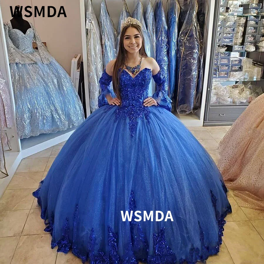 Royal Blue Sequins Lace Sweetheart Lace-up Prom Dress with Sleeves Court Train Ball Gown Quinceanera Gown
Royal Blue Sequins Lace Sweetheart Lace-up Prom Dress with Sleeves Court Train Ball Gown Quinceanera Gown