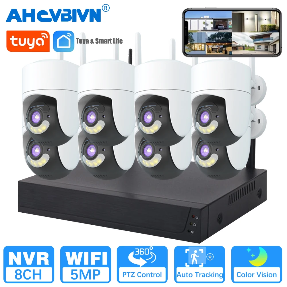 8-канальный беспроводной NVR Tuya SmartLife 5MP PTZ система видеонаблюдения CCTV IP-камера безопасности WIFI комплект двустороннее аудио автоматическое отслеживание 
8-канальный беспроводной NVR Tuya SmartLife 5MP PTZ система видеонаблюдения CCTV IP-камера безопасности WIFI комплект двустороннее аудио автоматическое отслеживание