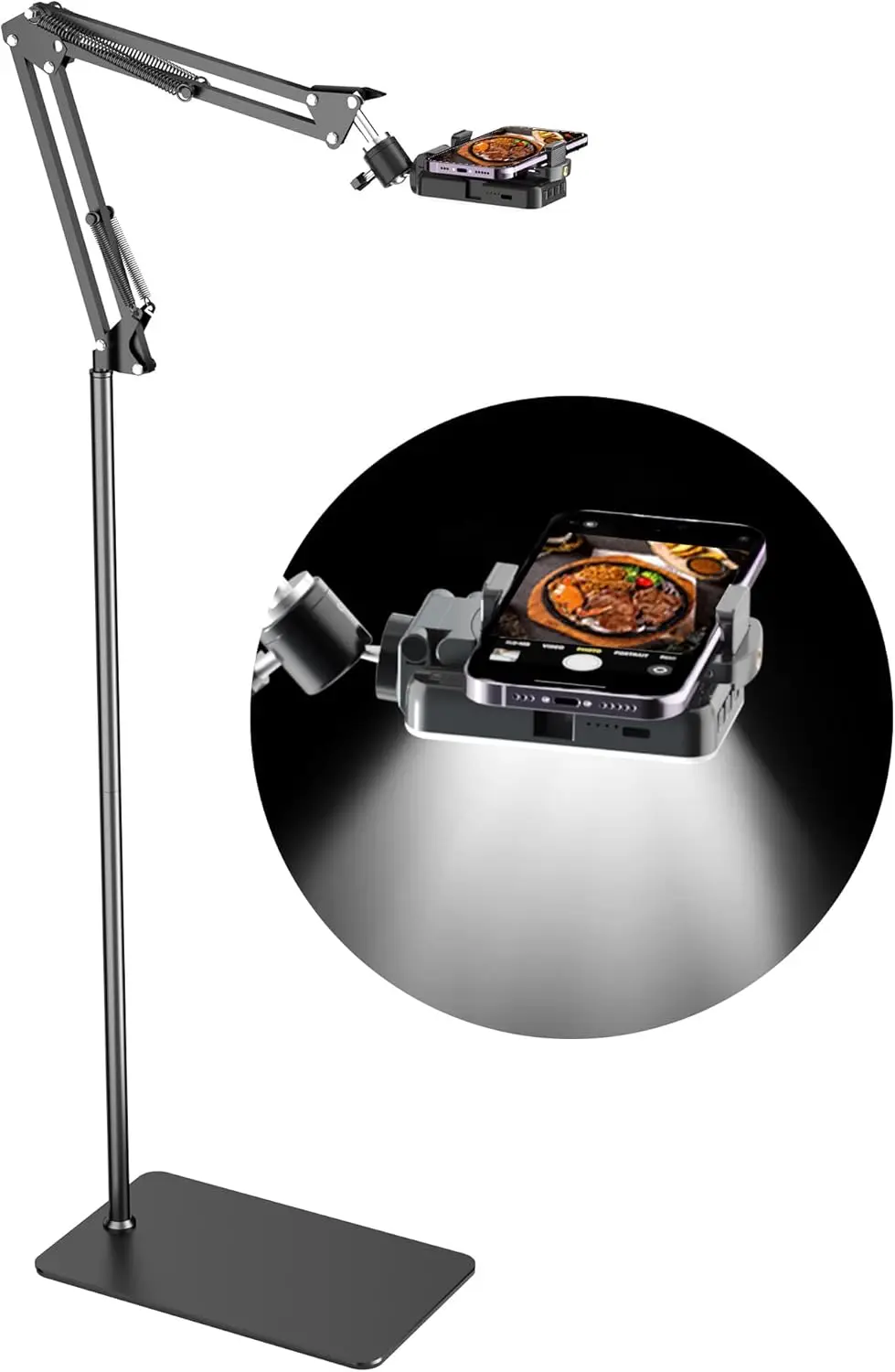 Floor Overhead Phone Tripod with Rechargeable Light for Cooking Videos, Move Around Phone Stand with Ring Light Content
Floor Overhead Phone Tripod with Rechargeable Light for Cooking Videos, Move Around Phone Stand with Ring Light Content