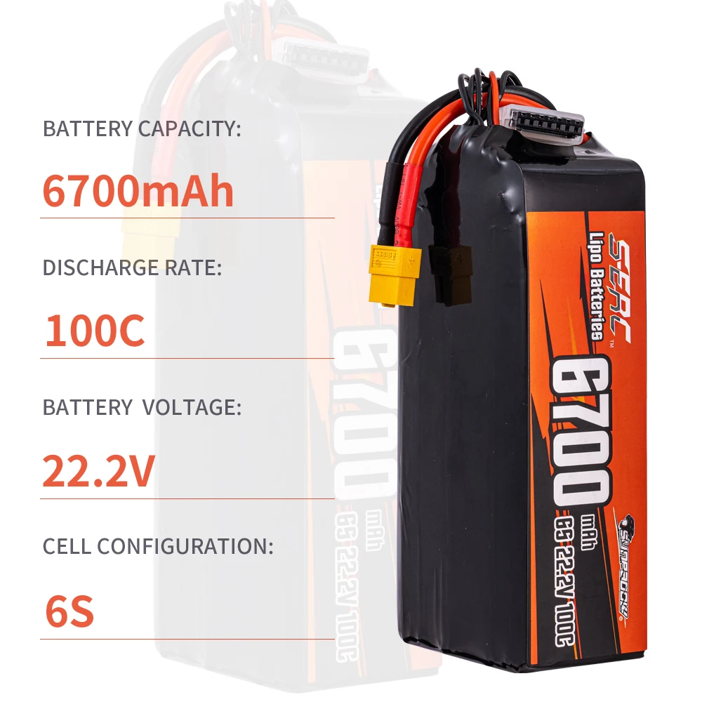 SUNPADOW 6S Lipo Battery for 6700 7100 22.2V 100C 70C with XT60 Plug with RC Airplane Helicopter Drone FPV Quadcopter High Power
SUNPADOW 6S Lipo Battery for 6700 7100 22.2V 100C 70C with XT60 Plug with RC Airplane Helicopter Drone FPV Quadcopter High Power