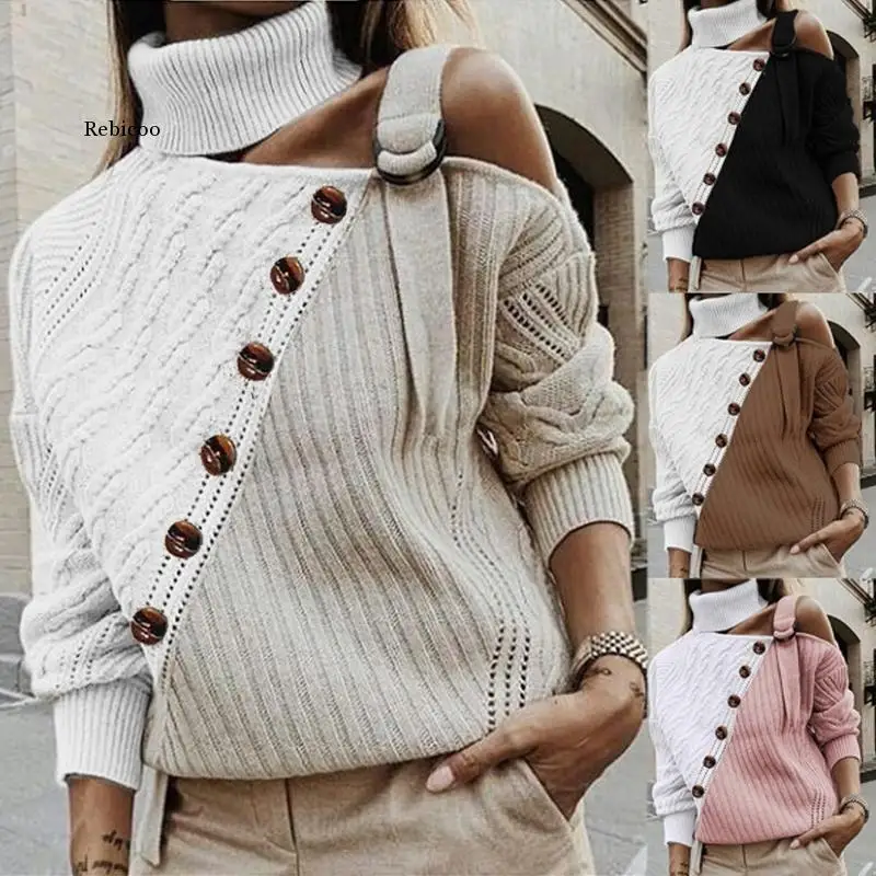 Women Sexy Off Shoulder Sweater Tops Fashion Long Sleeve Patchwork Knitted Pullover Winter Casual Loose Turtleneck Sweater
Women Sexy Off Shoulder Sweater Tops Fashion Long Sleeve Patchwork Knitted Pullover Winter Casual Loose Turtleneck Sweater