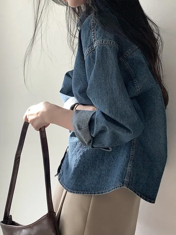 Women's Denim irt Jaet Casual Loose Fit Collar Long Sve Spring Faion Vintage Sle Comfortable Top
Women's Denim irt Jaet Casual Loose Fit Collar Long Sve Spring Faion Vintage Sle Comfortable Top
