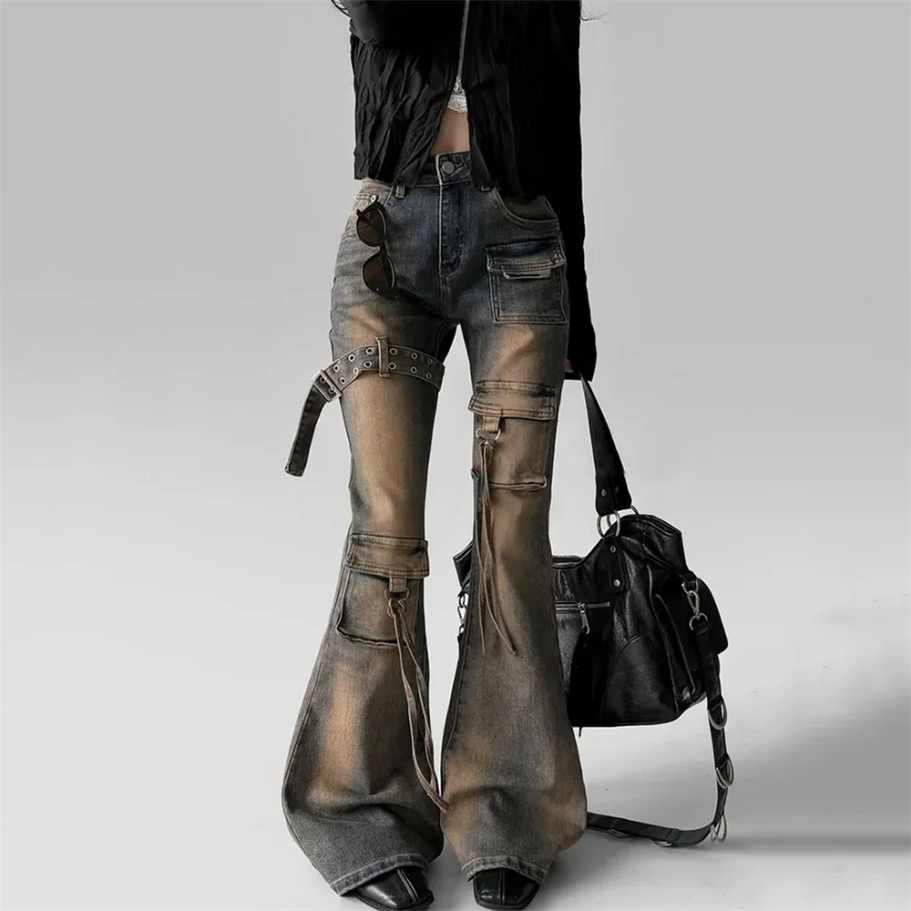 Subculture женские расклешенные джинсы-карго с низкой талией, винтажные потертые брюки-карго с поясом, брюки-клеш, старая корейская уличная одежда Y2k, 90-е годы
Subculture женские расклешенные джинсы-карго с низкой талией, винтажные потертые брюки-карго с поясом, брюки-клеш, старая корейская уличная одежда Y2k, 90-е годы