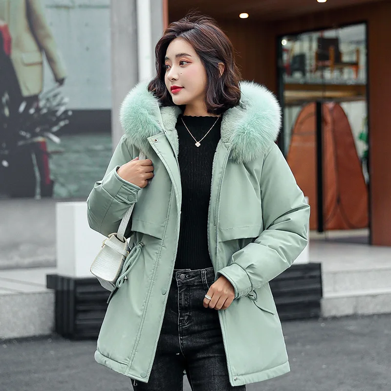 Autumn Winter Korean A-Line Medium Length Cotton Jacket Velvet Inner Large Hairy Collar Waist Collection Short Coat for Women
Autumn Winter Korean A-Line Medium Length Cotton Jacket Velvet Inner Large Hairy Collar Waist Collection Short Coat for Women