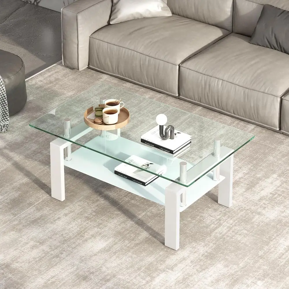 ern Glass Coee Table with White Metal Legs, 2-Tier Clear Tempered Glass RecTea Table or Living Room, Stylish Center Table with S
ern Glass Coee Table with White Metal Legs, 2-Tier Clear Tempered Glass RecTea Table or Living Room, Stylish Center Table with S