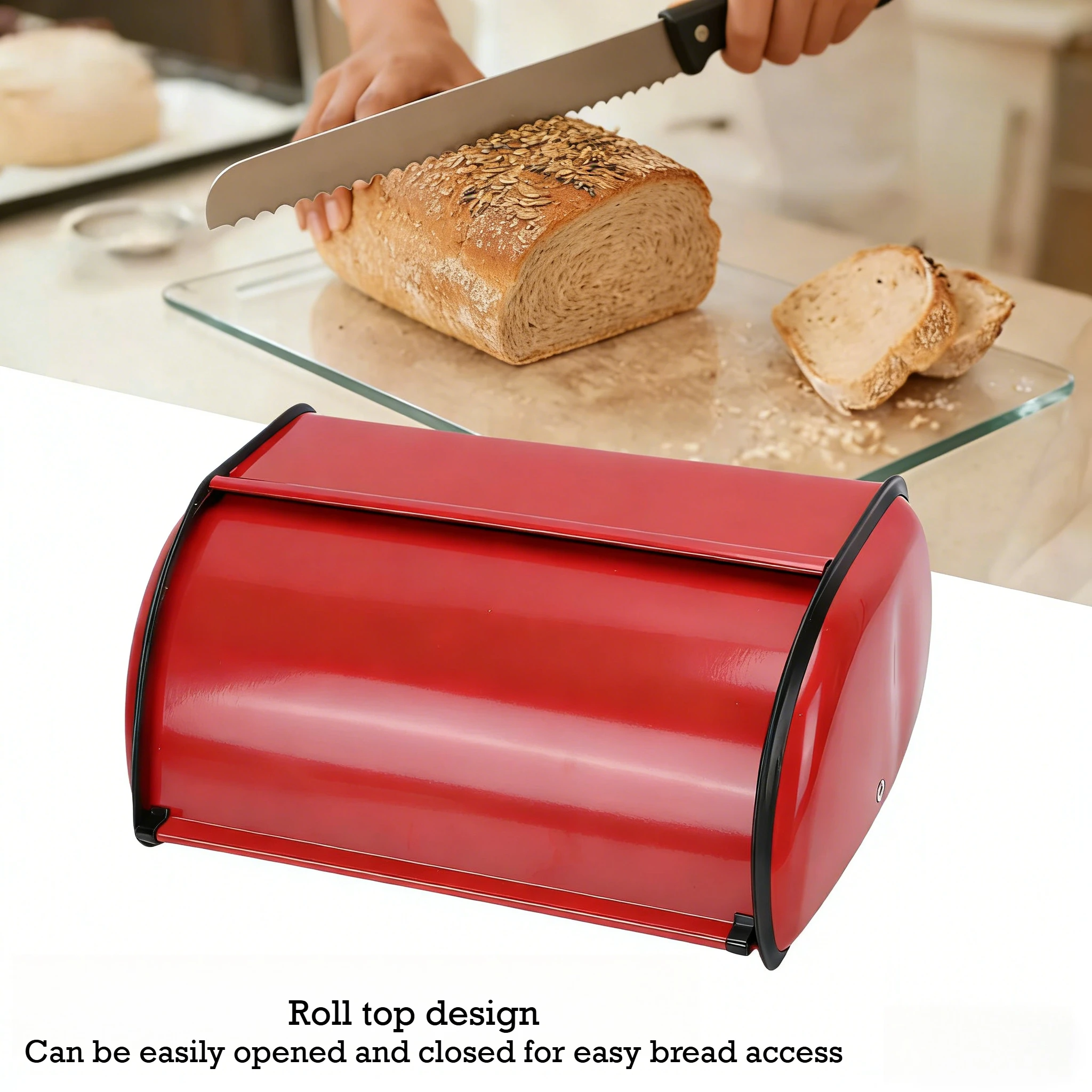 Metal Bread Box Roll Top Bread Holder Vintage Roll Top Iron Bread Storage Container Food Organizer Bin for Kitchen Countertop
Metal Bread Box Roll Top Bread Holder Vintage Roll Top Iron Bread Storage Container Food Organizer Bin for Kitchen Countertop