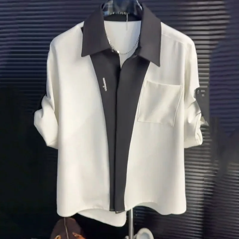Men's Summer Black White Patchwork Shirt Turn Down Collar Long Sleeve Casual Loose Button Down Blouse With Chest Pocket
Men's Summer Black White Patchwork Shirt Turn Down Collar Long Sleeve Casual Loose Button Down Blouse With Chest Pocket