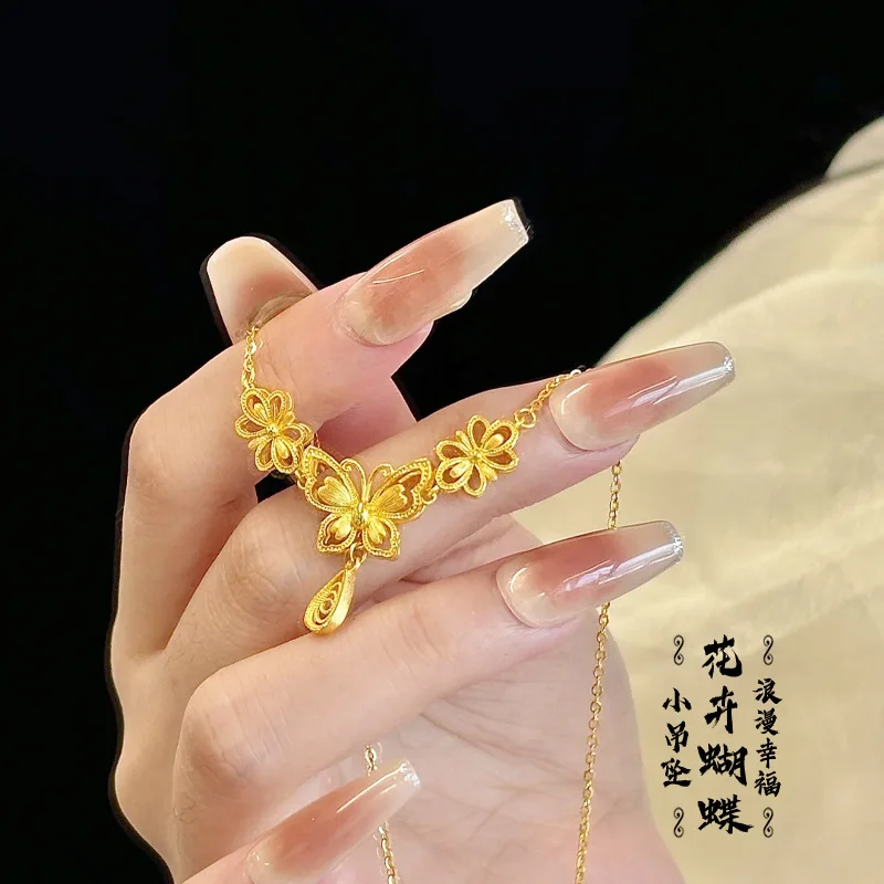 Classic 9999 24K real gold wedding water drop pendant floral butterfly au999 gold necklace new Chinese style collarbone chain
Classic 9999 24K real gold wedding water drop pendant floral butterfly au999 gold necklace new Chinese style collarbone chain