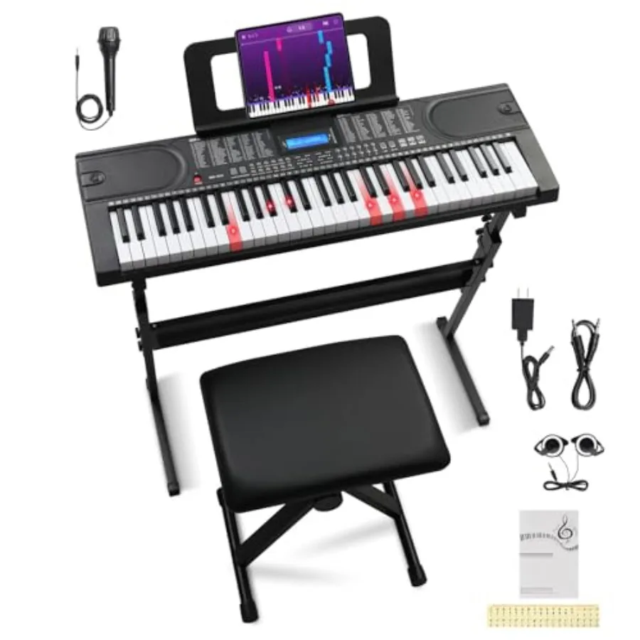 61 Key Keyboard Piano Electric Keyboard Piano with Clear LCD Screen Adjustable Stand and Stool Headphones Microphone Note Stick
61 Key Keyboard Piano Electric Keyboard Piano with Clear LCD Screen Adjustable Stand and Stool Headphones Microphone Note Stick