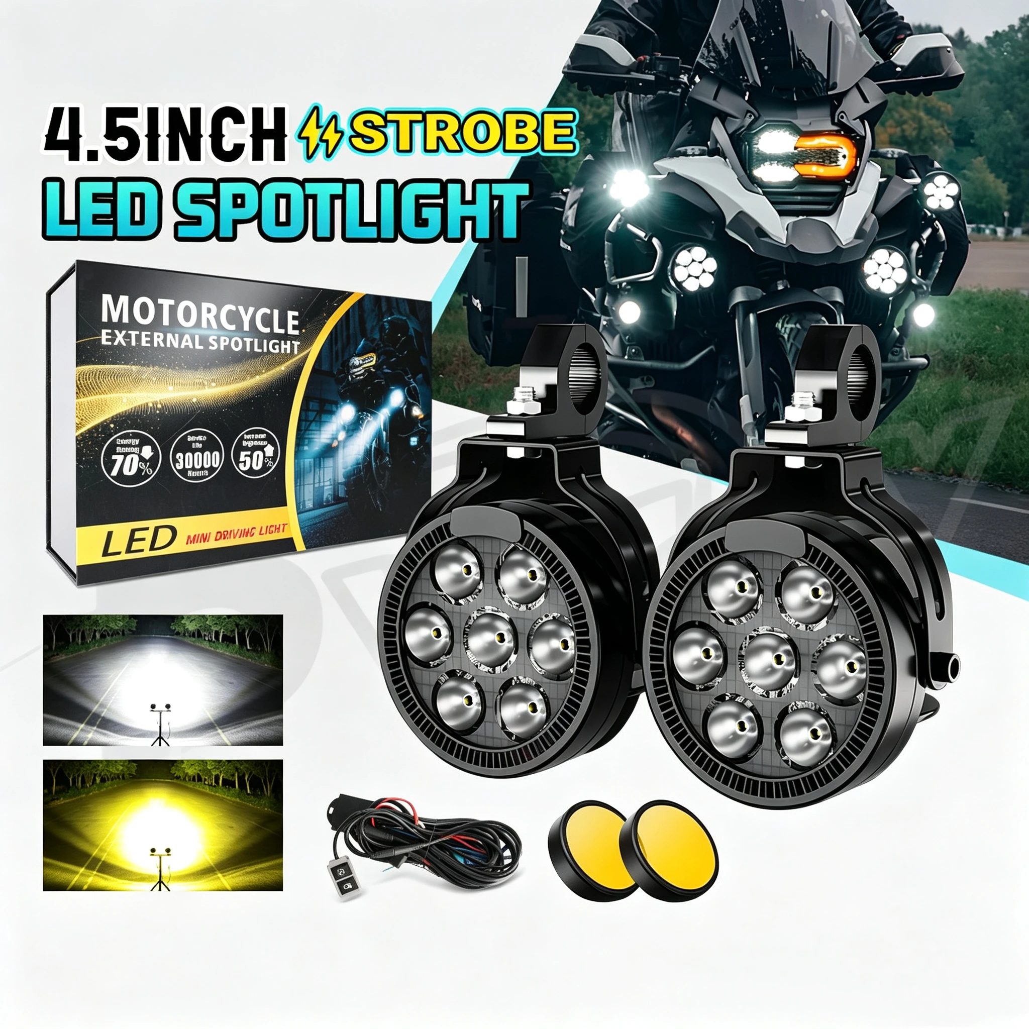 HL 4.5Inch Motorcycle LED Spot Work Light IP68 White/Amber Strobe Flashing Auxiliary Driving Lamp for Motorbike 4x4 off-road use
HL 4.5Inch Motorcycle LED Spot Work Light IP68 White/Amber Strobe Flashing Auxiliary Driving Lamp for Motorbike 4x4 off-road use