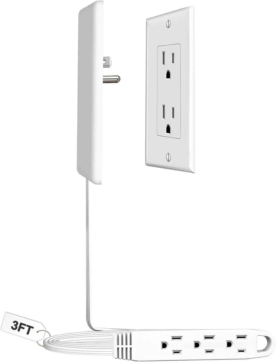 Ultra Flat Plug Extension Cord 3FT, 3 Outlets Power Strip with Detachable Cover, ETL Listed 13A 125V 1625W, White
Ultra Flat Plug Extension Cord 3FT, 3 Outlets Power Strip with Detachable Cover, ETL Listed 13A 125V 1625W, White