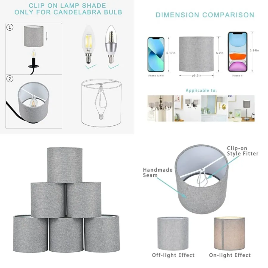 MEMO Clip-on Chandelier Fabric Lamp Shades, Set of 6, Small Drum, 5.2"×5.2"×H5.2", Linen, Handmade, Modern Trendy Decorative, O
MEMO Clip-on Chandelier Fabric Lamp Shades, Set of 6, Small Drum, 5.2"×5.2"×H5.2", Linen, Handmade, Modern Trendy Decorative, O