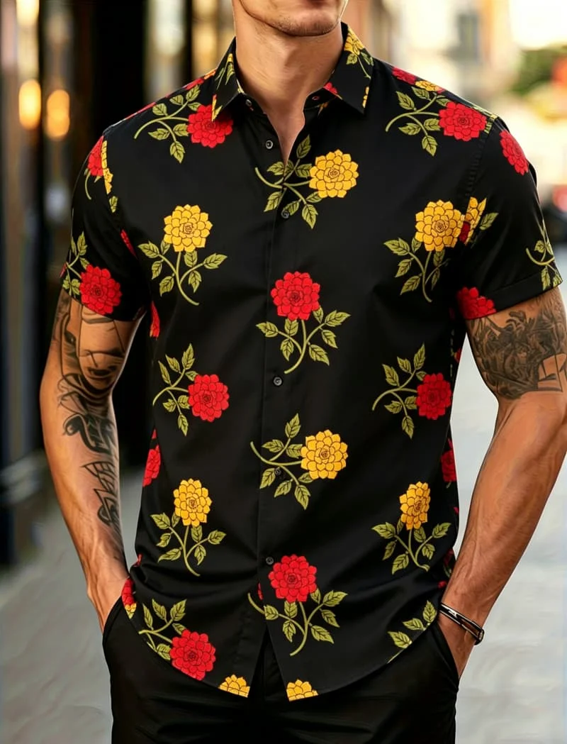 Men's versatile floral and plant printed short sleeved button up shirt, suitable for summer, vacation, and various occasions
Men's versatile floral and plant printed short sleeved button up shirt, suitable for summer, vacation, and various occasions
