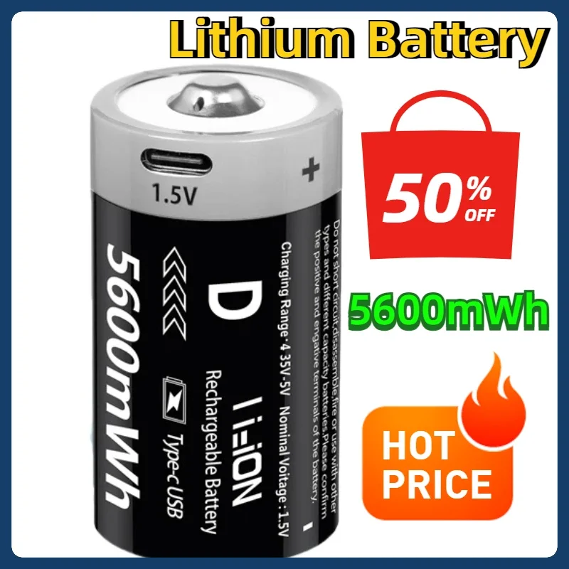 1.5V 5600mWh Lithium Battery USB 5600mWh D Size Batteries Li-ion Rechargeable Batteries For Electronic Devices Gas Cooker AIPEKE
1.5V 5600mWh Lithium Battery USB 5600mWh D Size Batteries Li-ion Rechargeable Batteries For Electronic Devices Gas Cooker AIPEKE