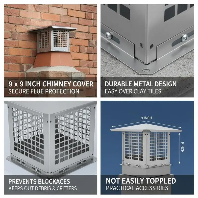 Flue Protector 9 x 9 inch For Fireplace Ventilation Chimney Maintenance Roof Protection, 304 Alloy Heavy Duty Construction Secure Fastening Mechanism Silver Finish Outside Clay Flue Accessory
Flue Protector 9 x 9 inch For Fireplace Ventilation Chimney Maintenance Roof Protection, 304 Alloy Heavy Duty Construction Secure Fastening Mechanism Silver Finish Outside Clay Flue Accessory