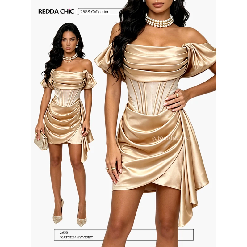ReddaChic Gold Satin Corset Mini Dress Sequin Medieval Retro Party Slim Glitter Shirring Off-shoulder Bodycon Hotties Costume
ReddaChic Gold Satin Corset Mini Dress Sequin Medieval Retro Party Slim Glitter Shirring Off-shoulder Bodycon Hotties Costume
