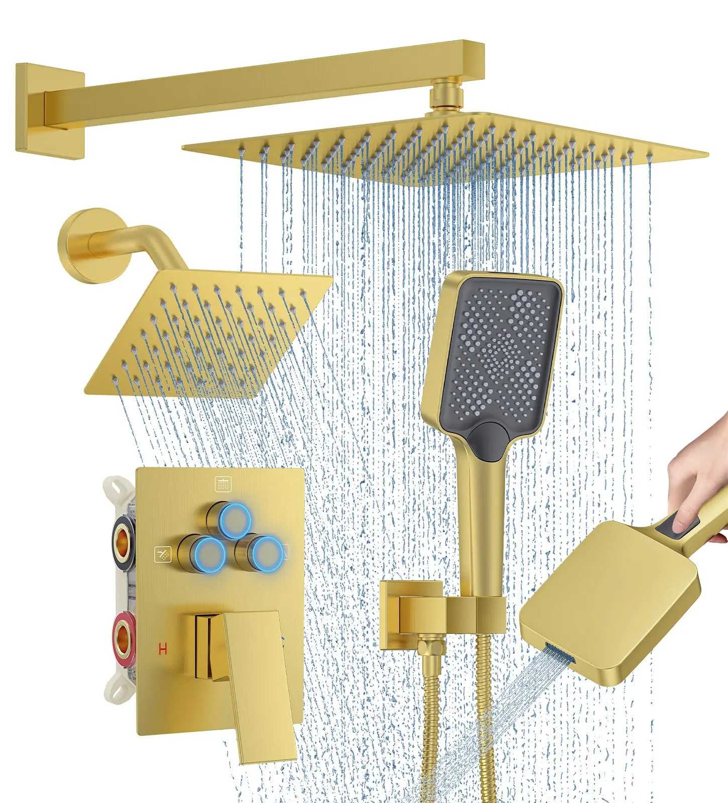 12 Inch Ceiling Mount Rainfall Shower System With 12 Inch Top Head 6 Inch Side Head And Multi Function Handheld Shower
12 Inch Ceiling Mount Rainfall Shower System With 12 Inch Top Head 6 Inch Side Head And Multi Function Handheld Shower