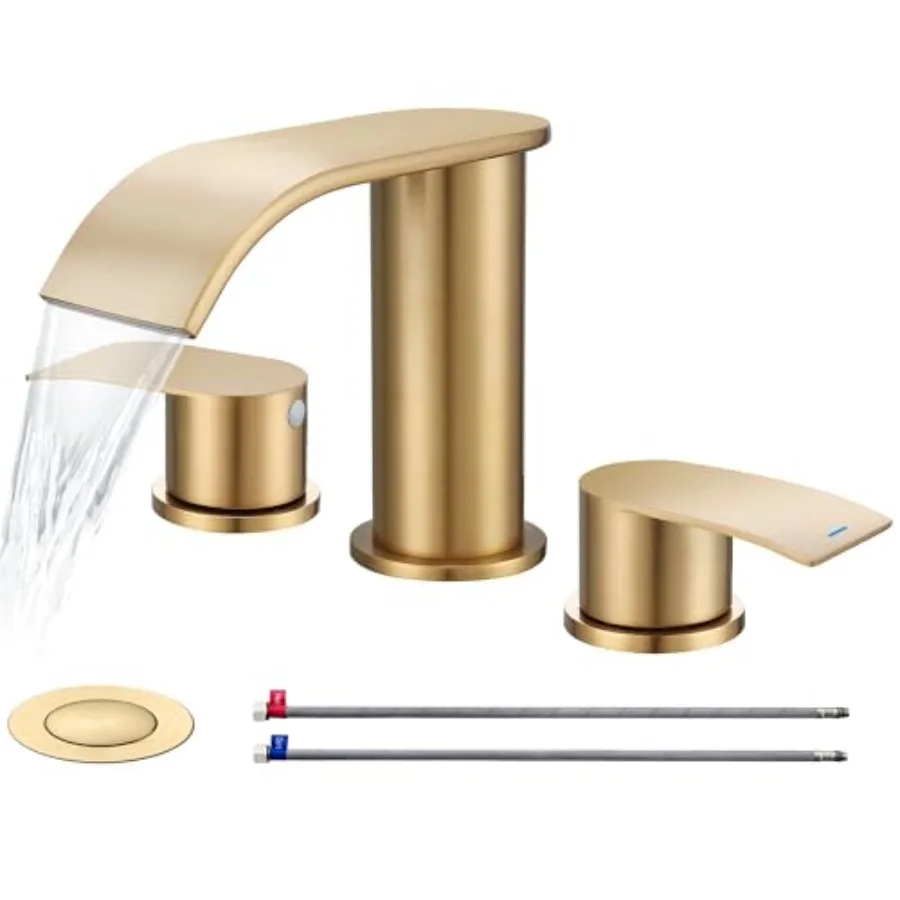 Bathroom Faucet Waterfall Bathroom Sink Faucet with Metal Pop-up Sink Drain Stopper and 2 Supply Hoses DJS-MP-3JT-CG-PB-C
Bathroom Faucet Waterfall Bathroom Sink Faucet with Metal Pop-up Sink Drain Stopper and 2 Supply Hoses DJS-MP-3JT-CG-PB-C