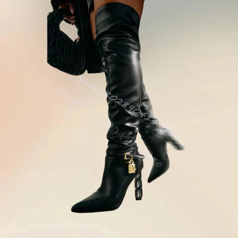 Lock Decor Black Strange Style Heels Boots Side Zipper Women Shoes Thin High Heels Pointed Toe Party 2024 Zapatos Para Mujere
Lock Decor Black Strange Style Heels Boots Side Zipper Women Shoes Thin High Heels Pointed Toe Party 2024 Zapatos Para Mujere