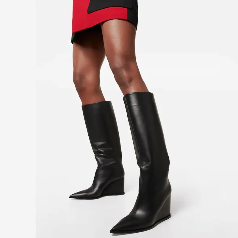 Arden Furtado 2024 Cowhide Wedges Knee high boots Pointed toe Slip-on High-heeled Modern boots Extra large size Women's Boots
Arden Furtado 2024 Cowhide Wedges Knee high boots Pointed toe Slip-on High-heeled Modern boots Extra large size Women's Boots