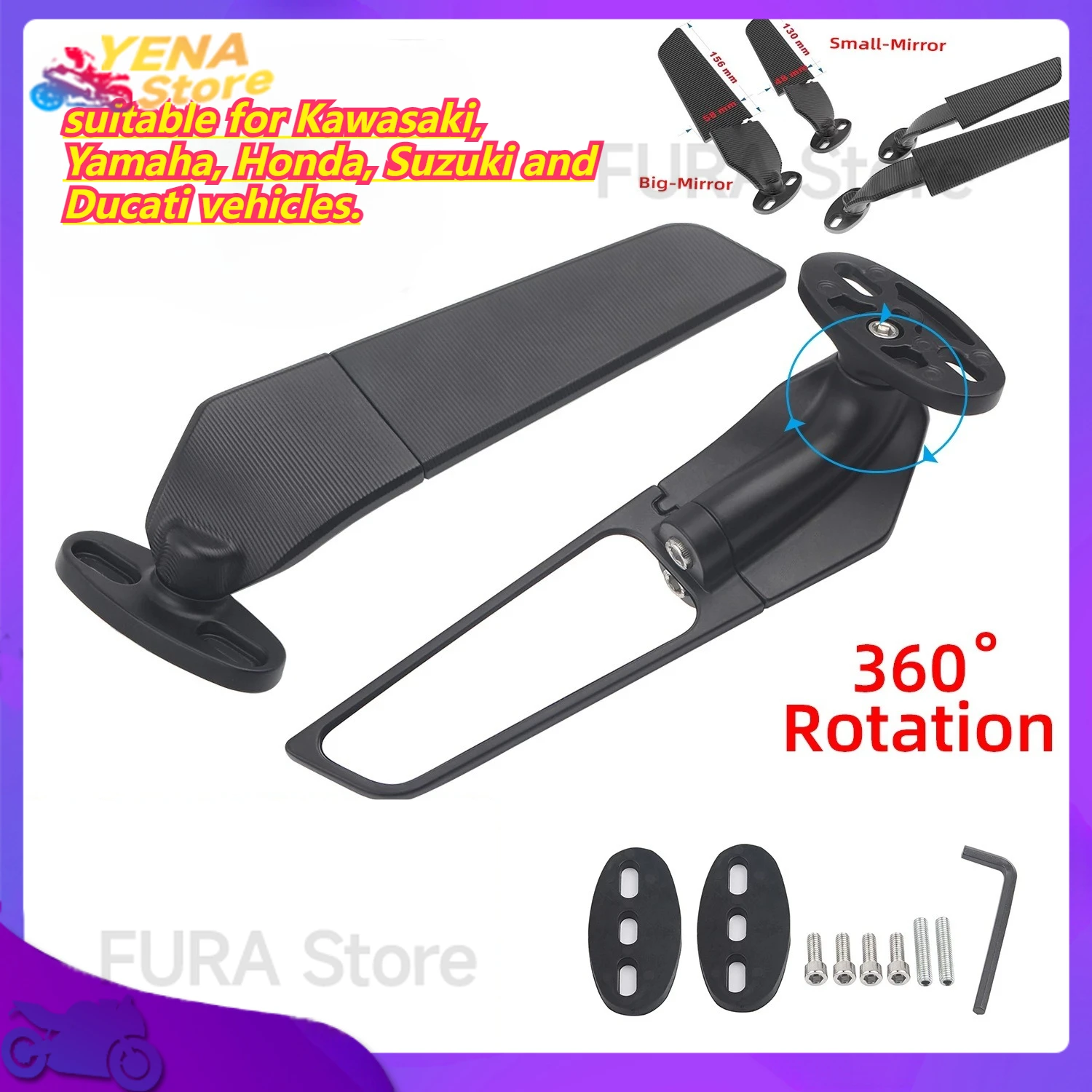 The invisible wing adjustable rotating rearview mirror is suitable for Kawasaki, Yamaha, Honda, Suzuki and Ducati vehicles.
The invisible wing adjustable rotating rearview mirror is suitable for Kawasaki, Yamaha, Honda, Suzuki and Ducati vehicles.