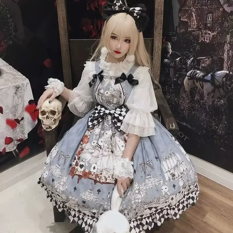 Japanese Gothic Lolita Dress Girls Vintage Dark Funeral Lolita Jsk Dress Women Harajuku Cool Sleeveless Punk Suspender Dresses
Japanese Gothic Lolita Dress Girls Vintage Dark Funeral Lolita Jsk Dress Women Harajuku Cool Sleeveless Punk Suspender Dresses