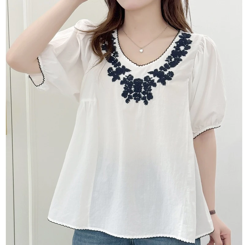 Summer New Style Jacquard Embroidered Loose Blouse Women's Clothing Pullover Short-sleeved Female Kawaii Cotton Shirts U071
Summer New Style Jacquard Embroidered Loose Blouse Women's Clothing Pullover Short-sleeved Female Kawaii Cotton Shirts U071