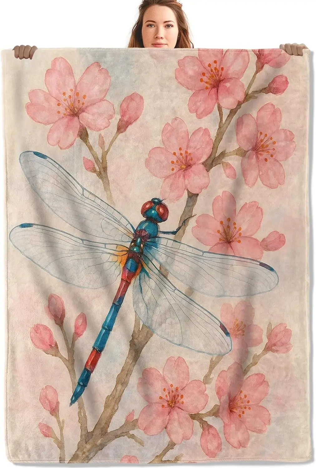 Boho Watercolor Cherry Blossom Dragonfly Floral Throw Blanket Cozy Aesthetic Gift for Spring Bedroom Decor Home Linens
Boho Watercolor Cherry Blossom Dragonfly Floral Throw Blanket Cozy Aesthetic Gift for Spring Bedroom Decor Home Linens