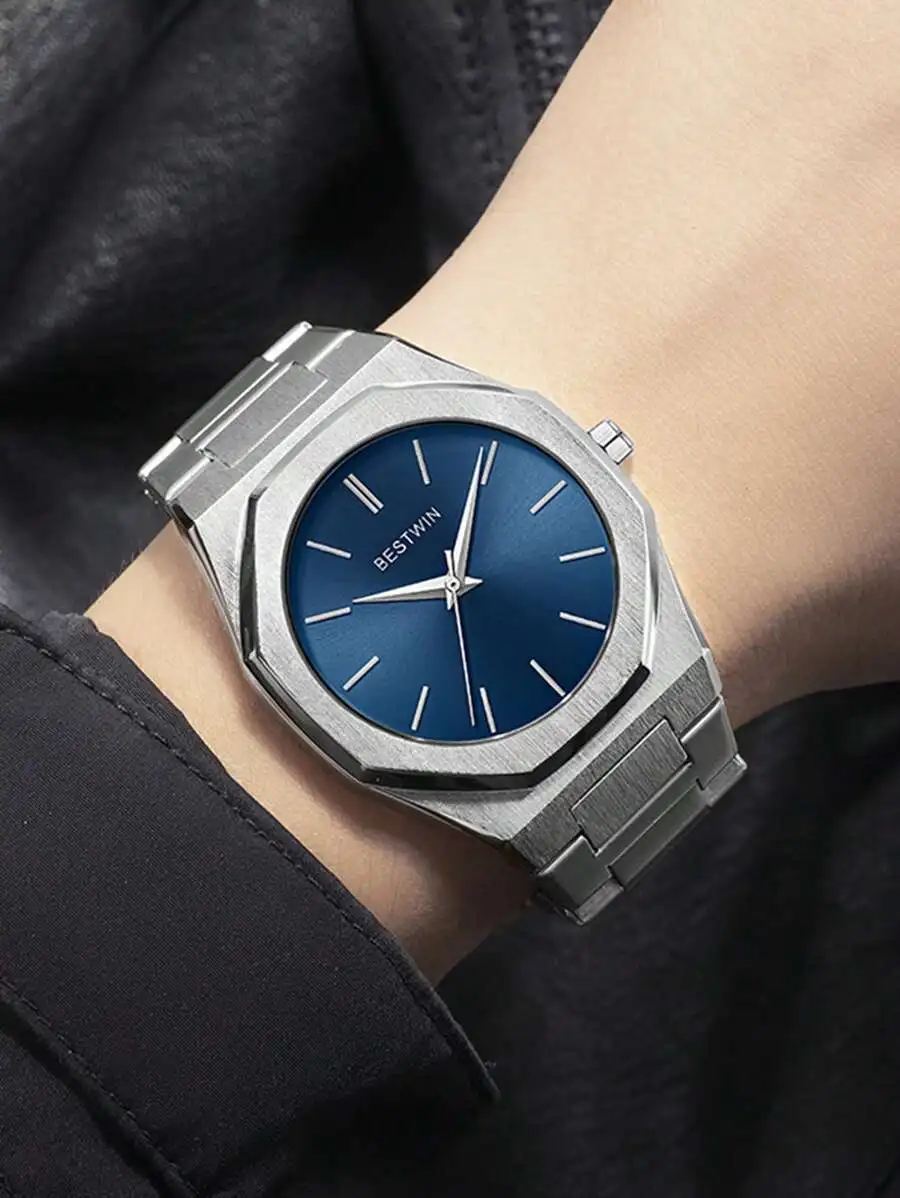 Мужские восьмиугольные кварцевые часы из нержавеющей стали с синим циферблатом и серебряными стрелками
Мужские восьмиугольные кварцевые часы из нержавеющей стали с синим циферблатом и серебряными стрелками