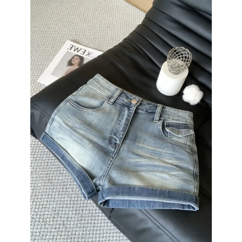 High Waist Vintage Washed Denim Shorts Rolled Hem Slim Fit Hot Pants
High Waist Vintage Washed Denim Shorts Rolled Hem Slim Fit Hot Pants