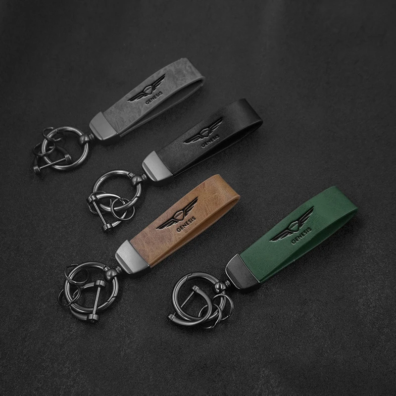 1pc 자동차 금속 가죽 열쇠 고리 체인 Genesis Essentia GV80 G70 G90 GV90 GV60 X G80 GV70 스타일링 열쇠 고리 자동차 액세서리