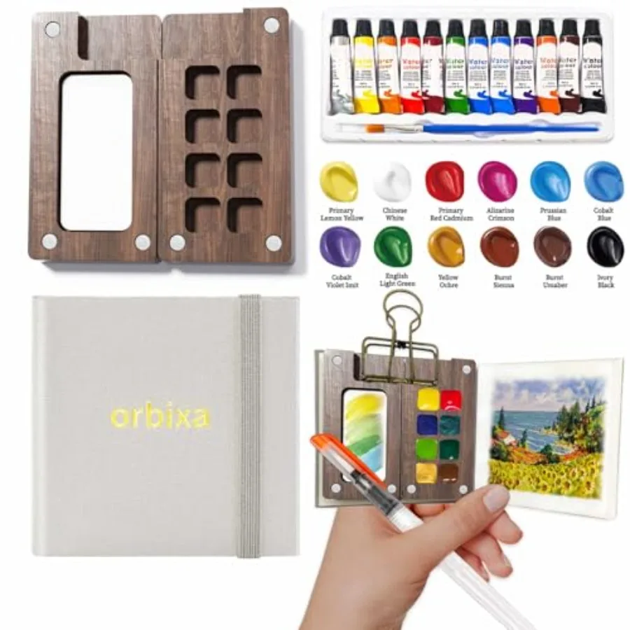 Mini Watercolor Palette Paint Set Travel Size - 12 Color Paint with 8-Wooden Grid Palette, Mini Sketchbook and Brushes Portable
Mini Watercolor Palette Paint Set Travel Size - 12 Color Paint with 8-Wooden Grid Palette, Mini Sketchbook and Brushes Portable