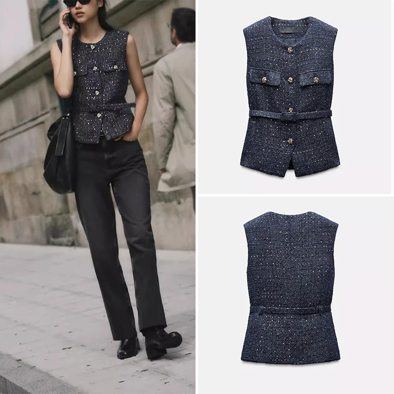 Faionable round Ne Svel Vest 2024 Autumn Textured Belted Beaded Trim Button Detail Women's Top Polyester Fiber
Faionable round Ne Svel Vest 2024 Autumn Textured Belted Beaded Trim Button Detail Women's Top Polyester Fiber