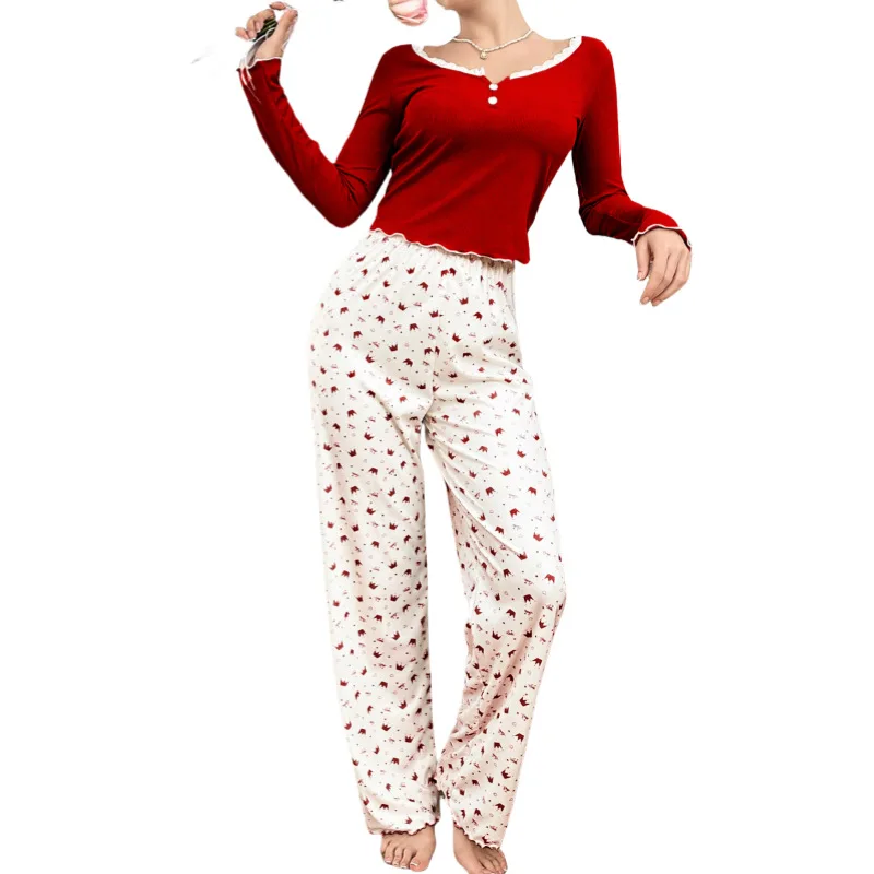 New European-American Style Lace Trim Round Neck Crown Long Sleeve Pants Women's Pajama Set Homewear A
New European-American Style Lace Trim Round Neck Crown Long Sleeve Pants Women's Pajama Set Homewear A