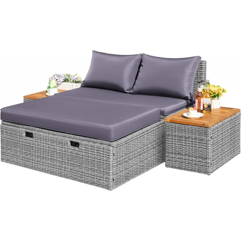 Outdoor Lounge Chair with 2 Side Tables, Footrest, Cushion & Storage Ottoman, Chaise Lounge Poolside Backyard
Outdoor Lounge Chair with 2 Side Tables, Footrest, Cushion & Storage Ottoman, Chaise Lounge Poolside Backyard