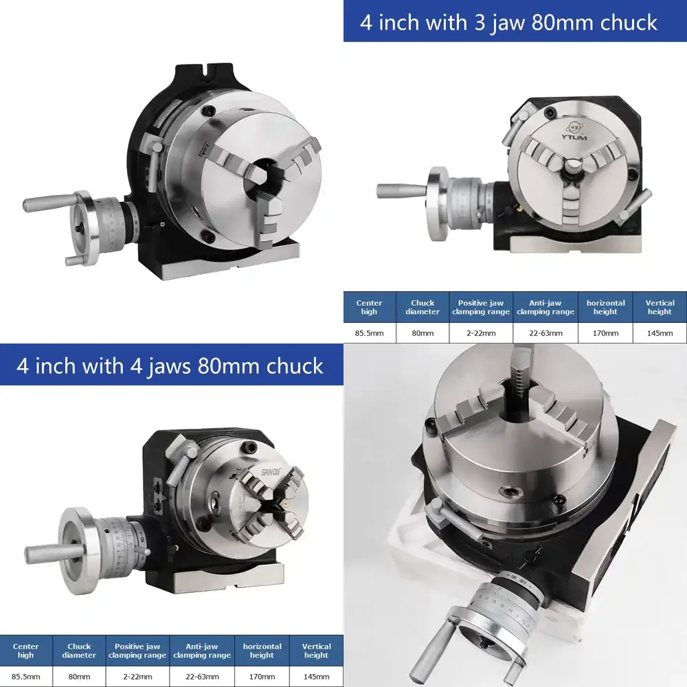 Machine Tools Accessories 4 Inch Horizontal Vertical Universal Tilting Rotary Table Indexing Head With 80mm Chuck
Machine Tools Accessories 4 Inch Horizontal Vertical Universal Tilting Rotary Table Indexing Head With 80mm Chuck