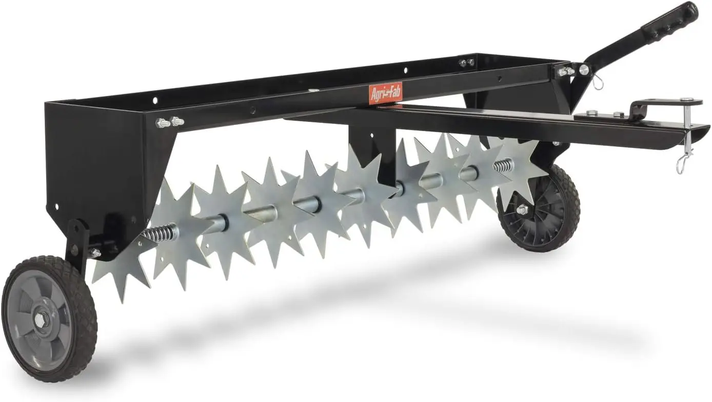 40 Inch Tow Behind Spike Aerator for Lawns, Universal Hitch, 10 Galvanized Steel Disks
40 Inch Tow Behind Spike Aerator for Lawns, Universal Hitch, 10 Galvanized Steel Disks