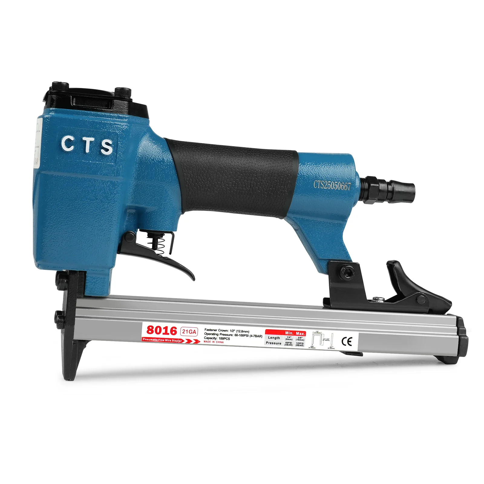 CTS 21 Gauge 8016K Pneumatic Upholstery Stapler, Leg Length 6-16mm Staples, for Door, Window, Woodworking
CTS 21 Gauge 8016K Pneumatic Upholstery Stapler, Leg Length 6-16mm Staples, for Door, Window, Woodworking
