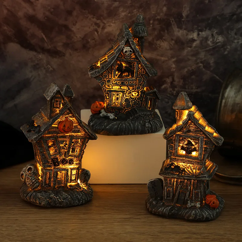 Halloween Village Ornaments Skeleton Witch Pumpkin House Luminous LED Light Up Desktop Figurines New Year Party Home Decoration
Halloween Village Ornaments Skeleton Witch Pumpkin House Luminous LED Light Up Desktop Figurines New Year Party Home Decoration