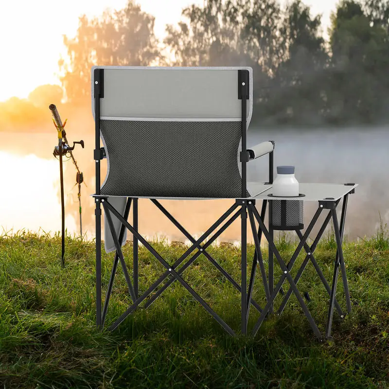 Oversized Camping Chair with Side Table and 2 Storage Pockets-Gray
Oversized Camping Chair with Side Table and 2 Storage Pockets-Gray