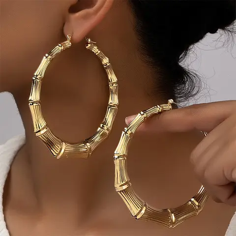 Large Metal Hoop Bamboo Joint Clip On Earrings For Women Fashion Jewelry Classic Timeless New Styles Wholesales Gifts MQF015