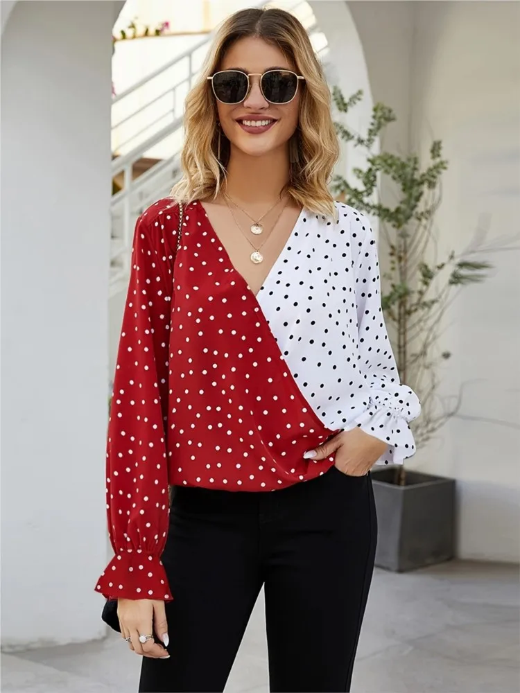 New Women's Shirt Autumn Winter Polka Dot Color Matching Printed Long-sleeved Shirt Top Fashion V Neck Casual Loose Tops Blouse
New Women's Shirt Autumn Winter Polka Dot Color Matching Printed Long-sleeved Shirt Top Fashion V Neck Casual Loose Tops Blouse