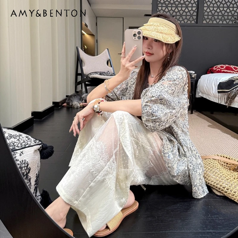 Korean Retro Lace Hollow Out Splicing Women's Trousers Summer New High-waisted Temperament Loose Thin Straight-leg Pants Ladies
Korean Retro Lace Hollow Out Splicing Women's Trousers Summer New High-waisted Temperament Loose Thin Straight-leg Pants Ladies