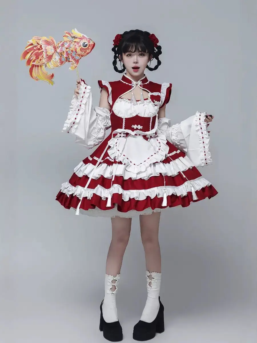 MAGOGO Chinese maid cosplay Chinese cheongsam Lolita maid uniform set dress
MAGOGO Chinese maid cosplay Chinese cheongsam Lolita maid uniform set dress