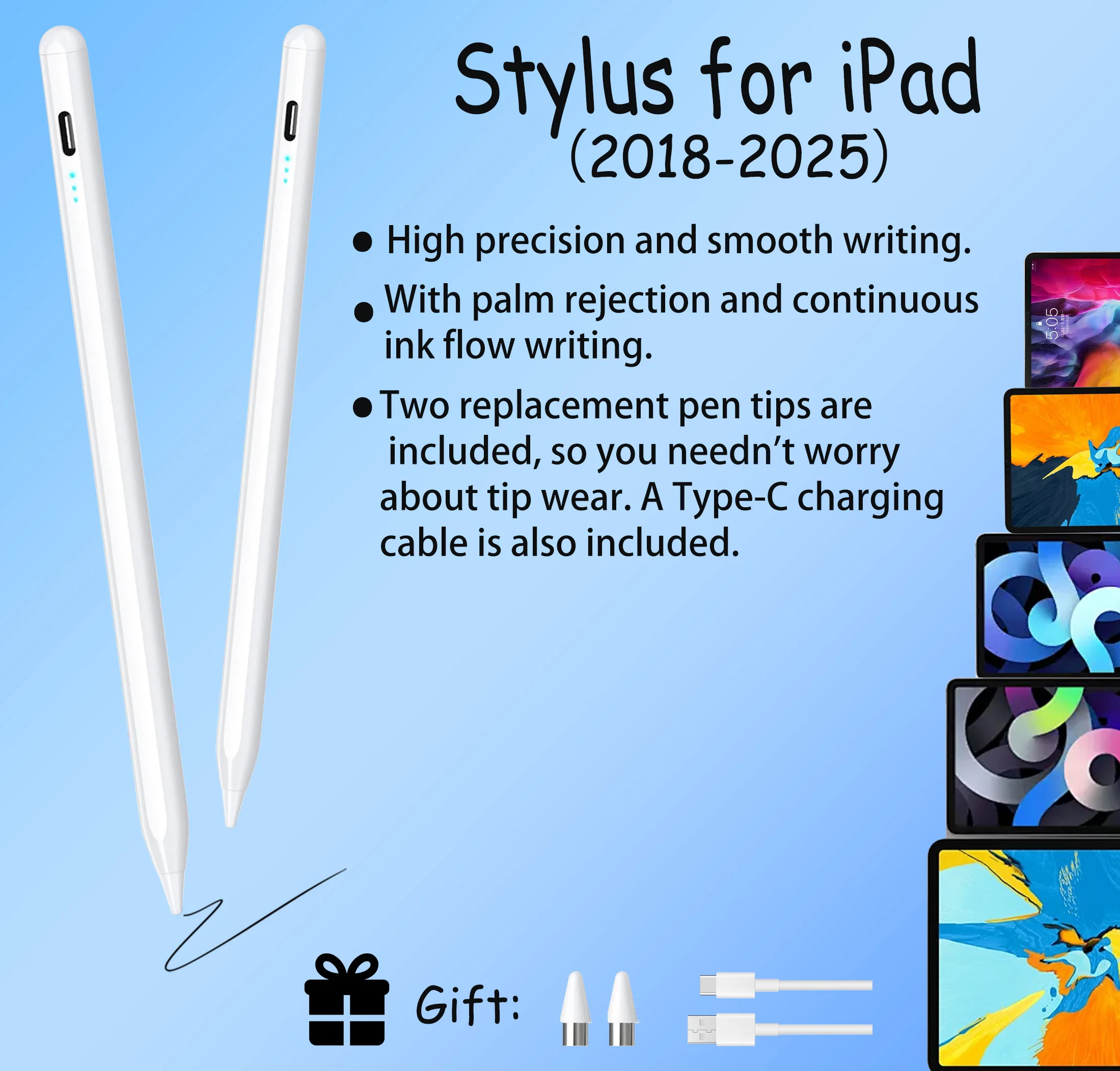 Magnetic Stylus Pen for iPad 2018-2026, Fast Charging, Palm Rejection, Ultra-Long Battery Life, Smooth Writing, Side Snap
Magnetic Stylus Pen for iPad 2018-2026, Fast Charging, Palm Rejection, Ultra-Long Battery Life, Smooth Writing, Side Snap